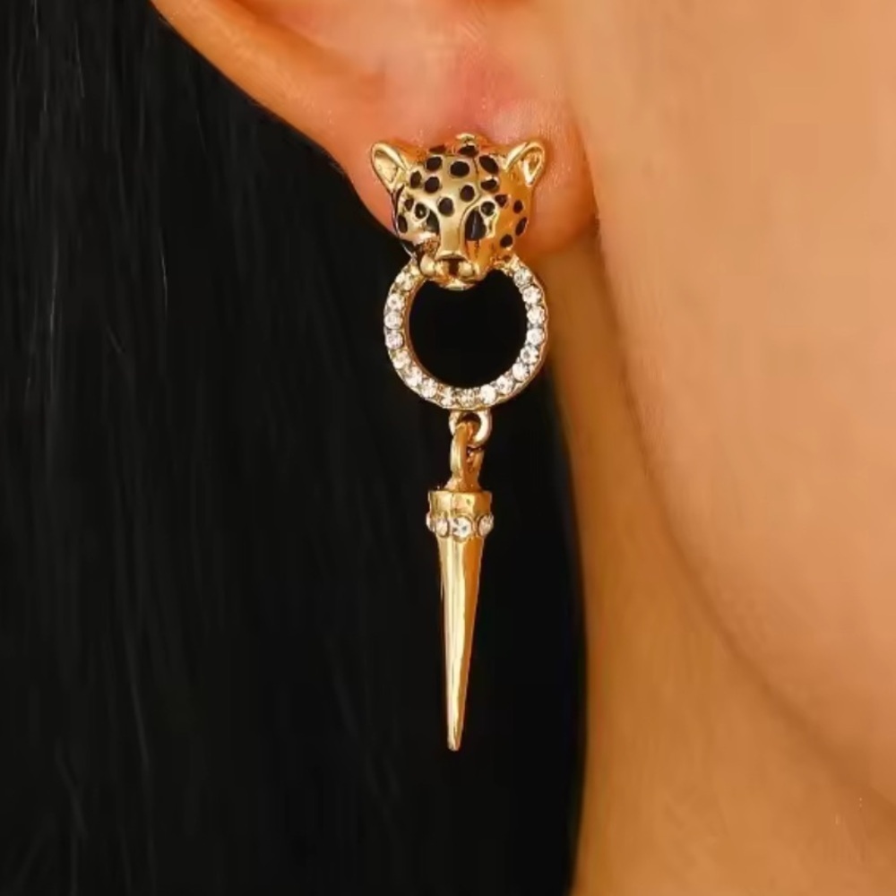 Gold and diamond Leopard Drop Earrings